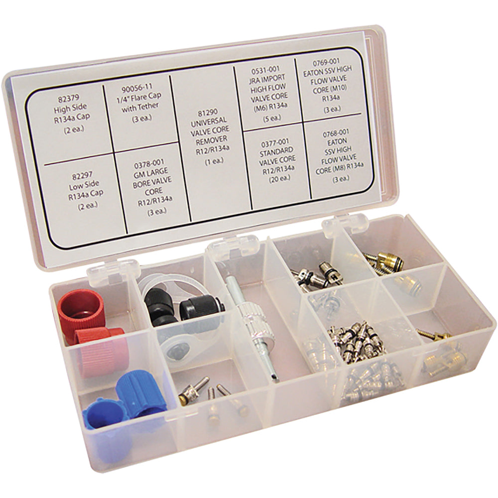 A/C System Valve Core ­ & Cap Assortment for R134a & R12