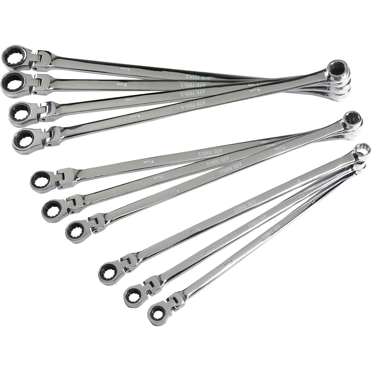 10pc Metric XL Flex Head Spline Ratcheting Box End Wrench Set