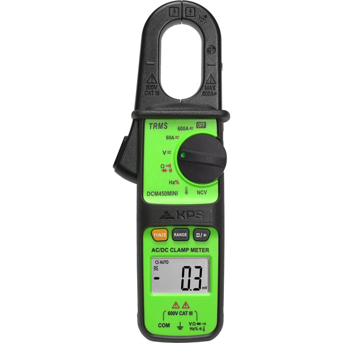 KPS by Power Probe DCM450MINI TRMS Clamp Meter 600A AC with NCV, 6000-Count Display And Backlight | Great for Maintenance Techs and Field Electricians