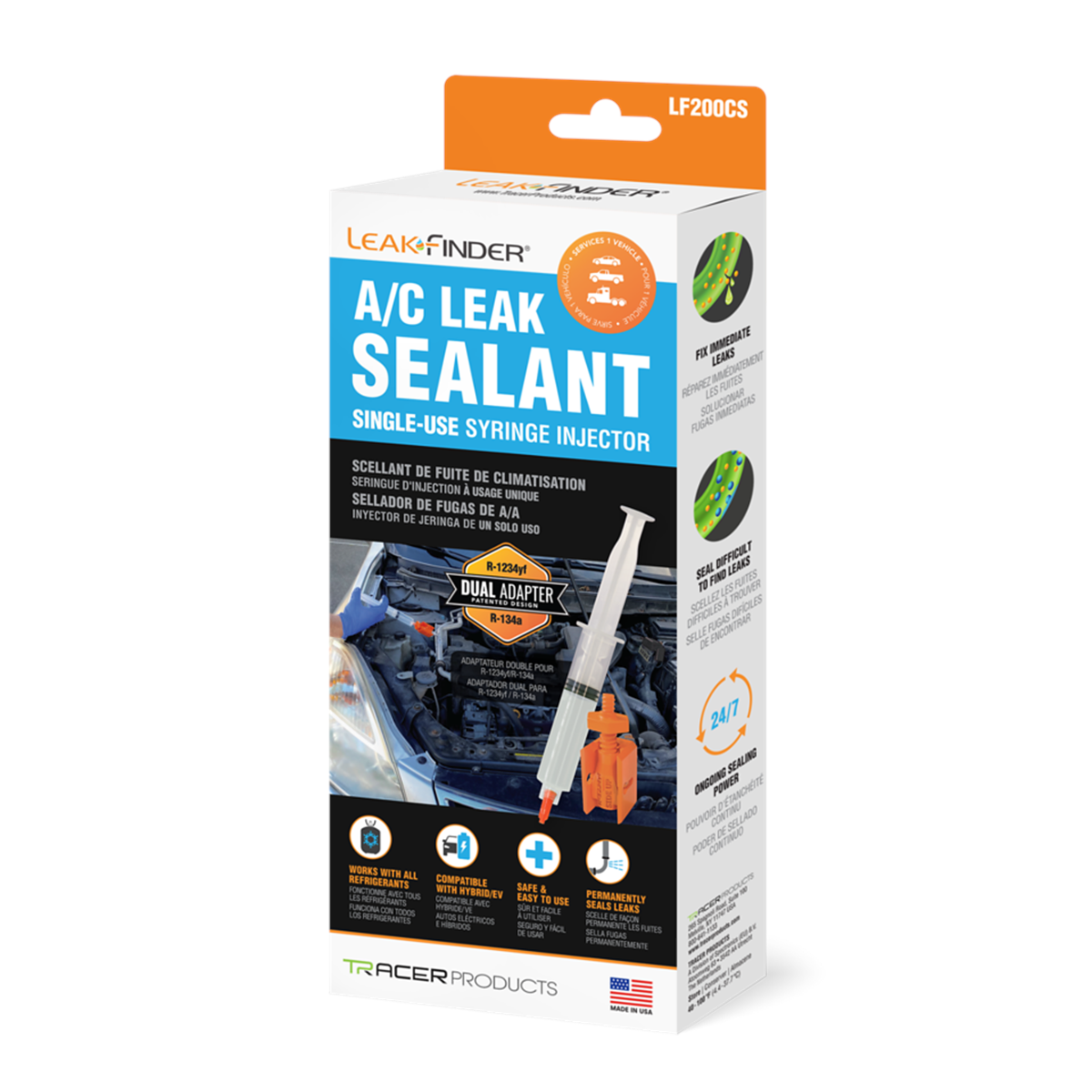 Tracer Products Non-hardening, non polymer A/C leak sealant