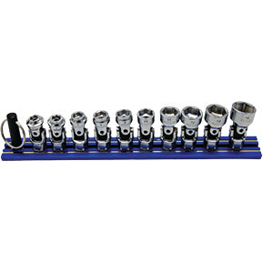 10PC DUAL DRIVE AND SPRING LOADED STUBBY UNIVERSAL SOCKET SET - METRIC 6PT