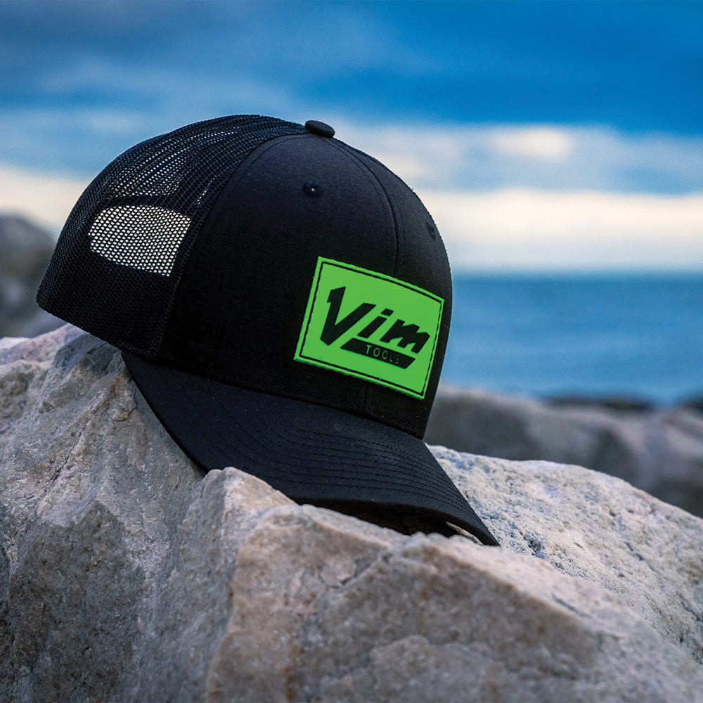 PVC VINTAGE GREEN PATCH BLACK VIM LOGO - BLACK HAT