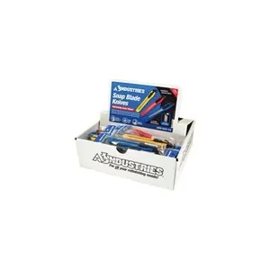 AES Industries 243-75 Small Snap-Off Blade Utility Knife - Display Box, ABS Body, Steel Blade, Blue/Red/Yellow