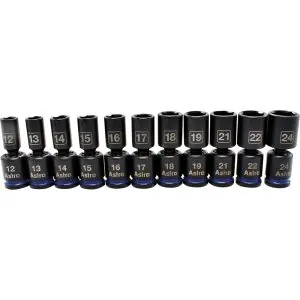 11pc 1/2" Drive Mid-Length Pinless Universal Impact Sockets - Metric