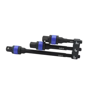 Astro Pneumatic 3pc Locking 3/8" Drive 1/4" Hex Shank Impact Adapter Extension Set