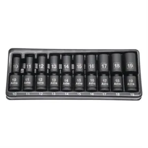 Astro Pneumatic 3/8 Inch Drive Mid-Length Pinless Universal Impact Sockets - Metric - 10 Piece