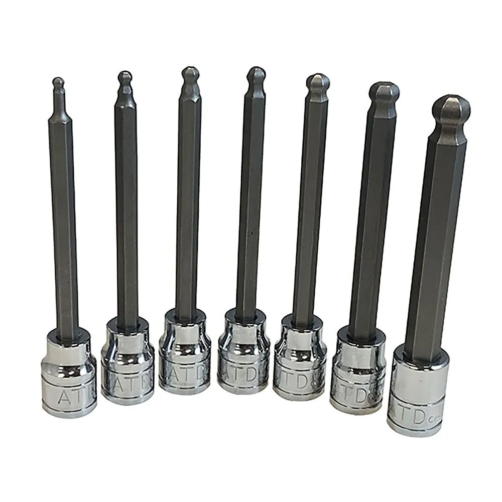 7pc 3/8In Drive SAE Extra-Long Ball-End Hex Bit Socket Set