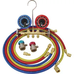 R12/R134a Deluxe Dual Brass A/C Manifold Gauge Set
