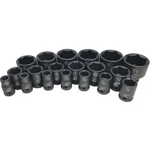 19-Pc. 1/2" Dr. 6-pt SAE Standard Impact Socket Set