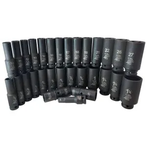 30-Pc. 1/2" Drive 6 Point SAE and Metric Deep Impact Socket Set