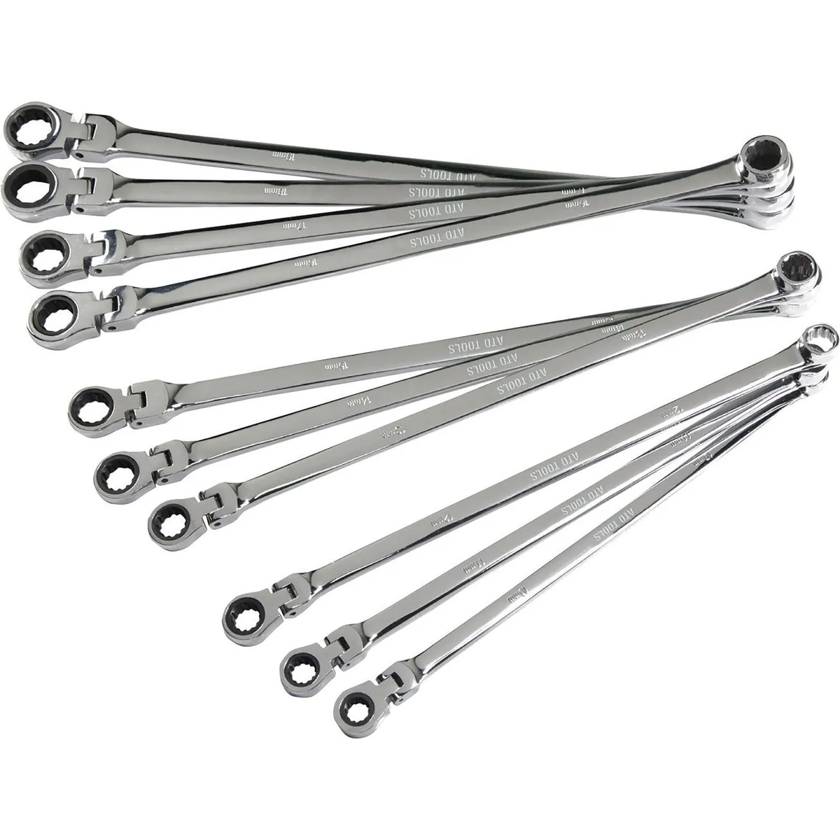10pc Metric XL Flex Head Spline Ratcheting Box End Wrench Set