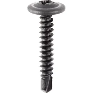 AUVECO 19006 Pozidriv Round Washer #2 Drill Point Tapping Screw, M4.2-1.41 x 25 mm L, Black Phosphate