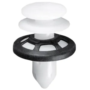 AUVECO 21601 Double Head Push-Type Type 9 Retainer, 22 mm Dia Head x 16 mm L Stem x 9 mm Hole, Black/White