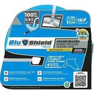 BluShield Rubber Pressure Washer Hose Assembly 3/8in x 100ft Non Marking