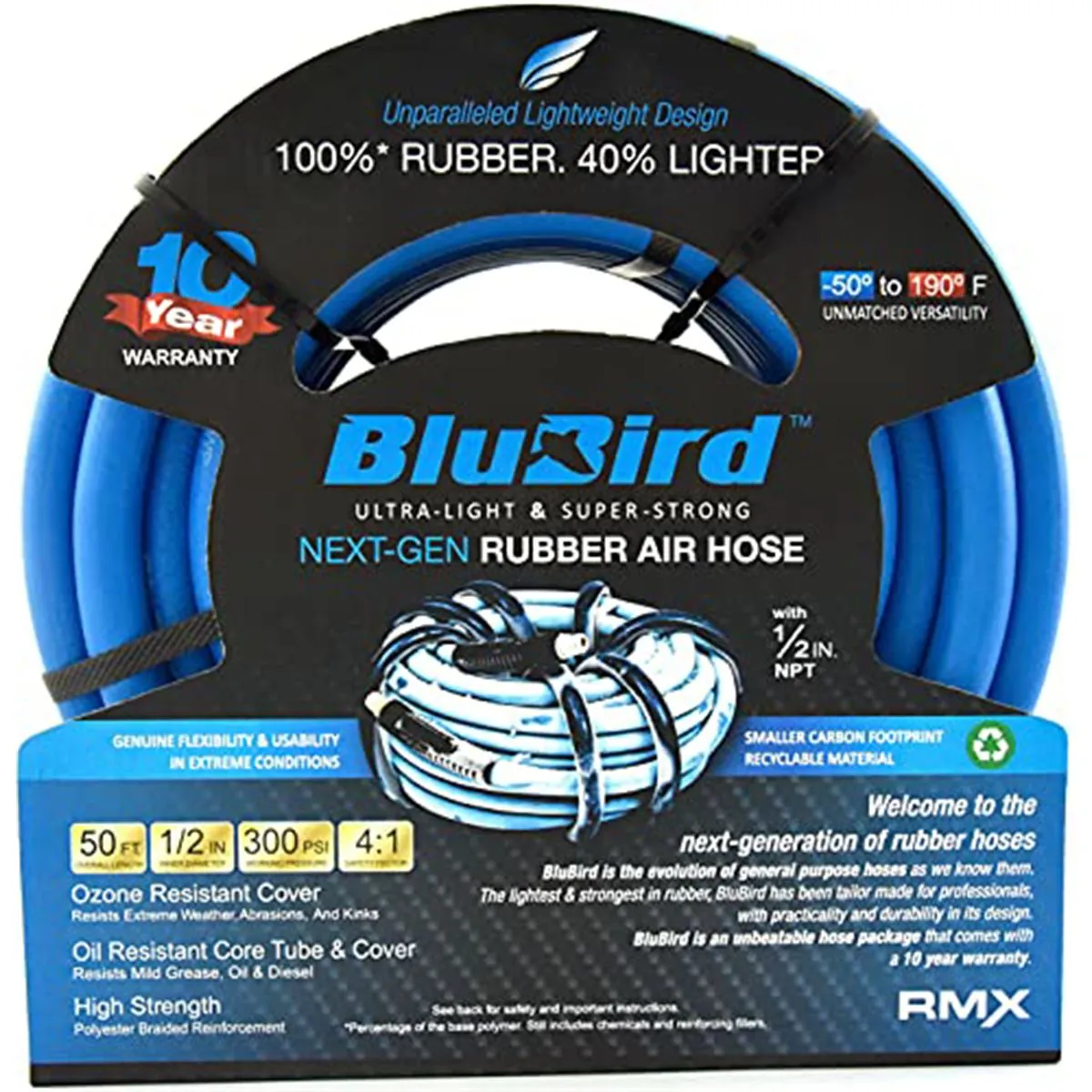 BluBird Rubber Air Hose Assembly 1/2" x 50'