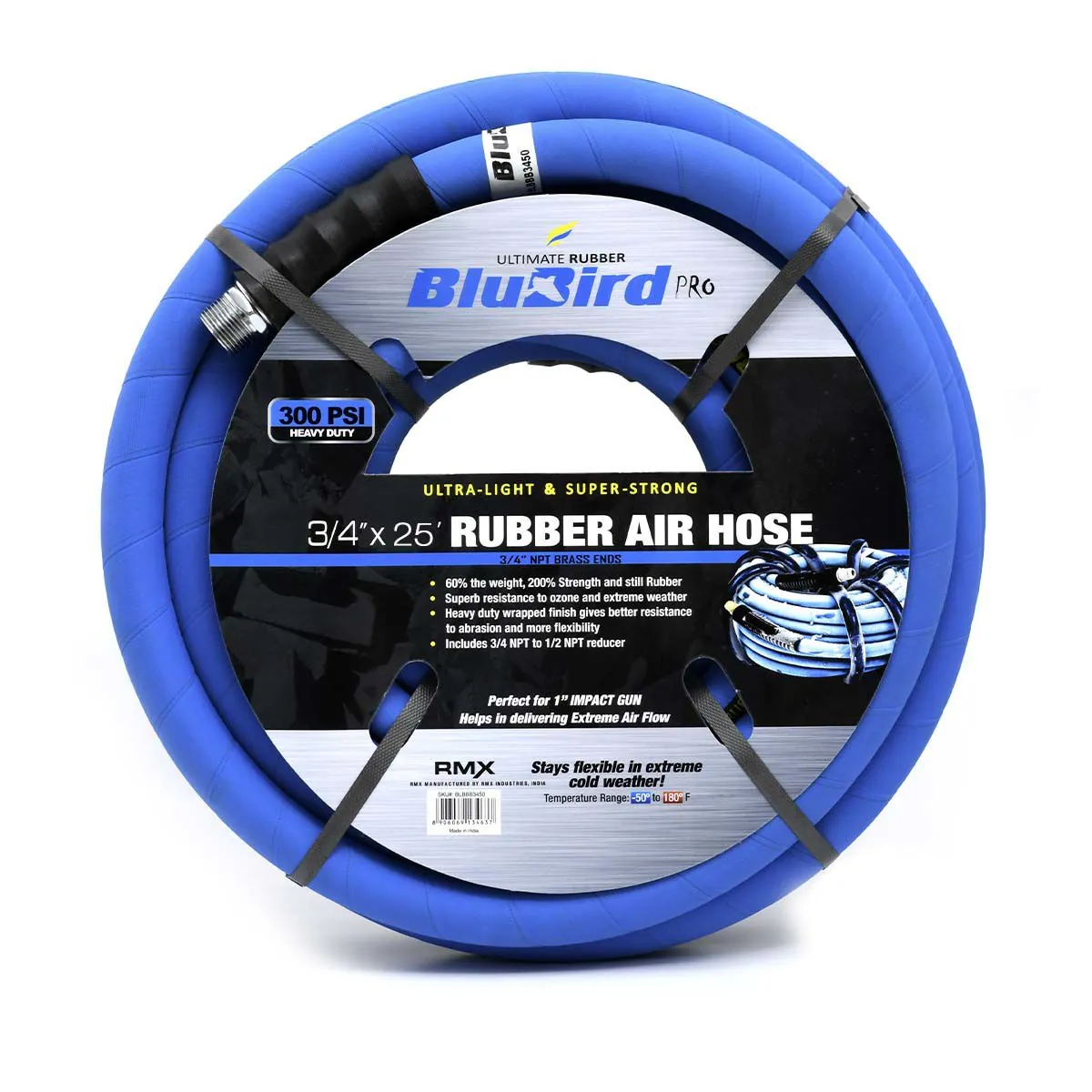 BluBird Pro Rubber Air Hose Assembly 3/4" x 25'