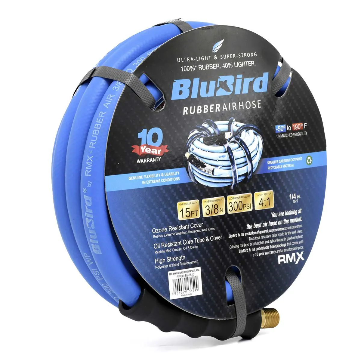 BluBird Rubber Air Hose Assembly 3/8" x 15'