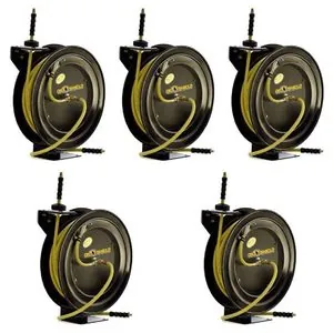 BluBird OilShield OSR3875 3/8 Inch Heavy Duty Steel 300 PSI Oil Resistant 75 Foot Retractable Air Hose Reel - 5 Pack