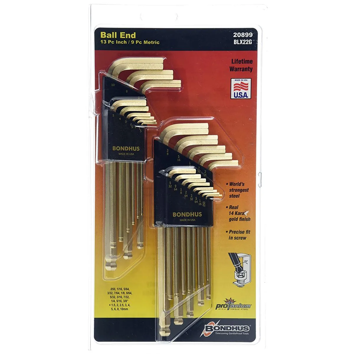 Bondhus Corp. 22PC Color Guard SAE/MET L Wrench Display