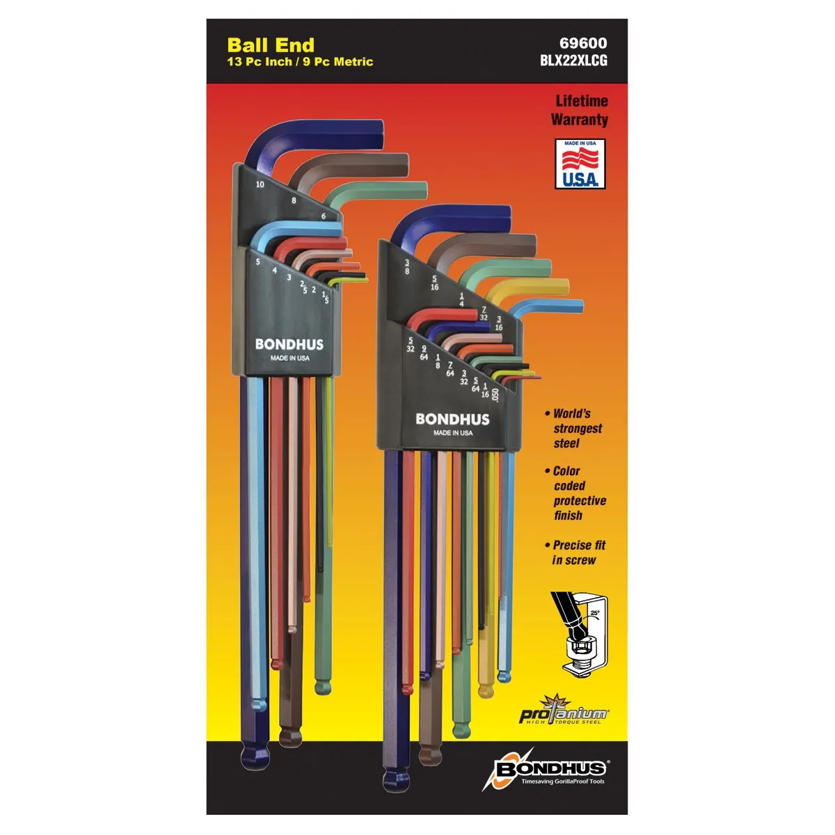 Bondhus Corp. 22PC Color Guard SAE/MET L Wrench Display