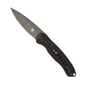 Black Diablo Push Button Automatic with Stonewashed D2 Drop Not Serrated Blade