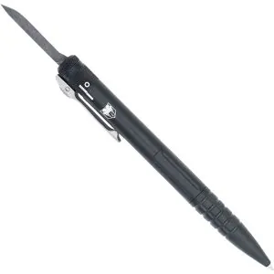 OTF Pen Knife black with a D2 steel blade. Replaceable black ink cartridge
