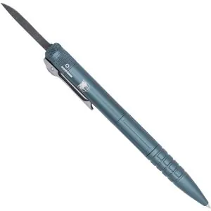OTF Pen Knife Grey with a D2 steel blade. Replaceable black ink cartridge