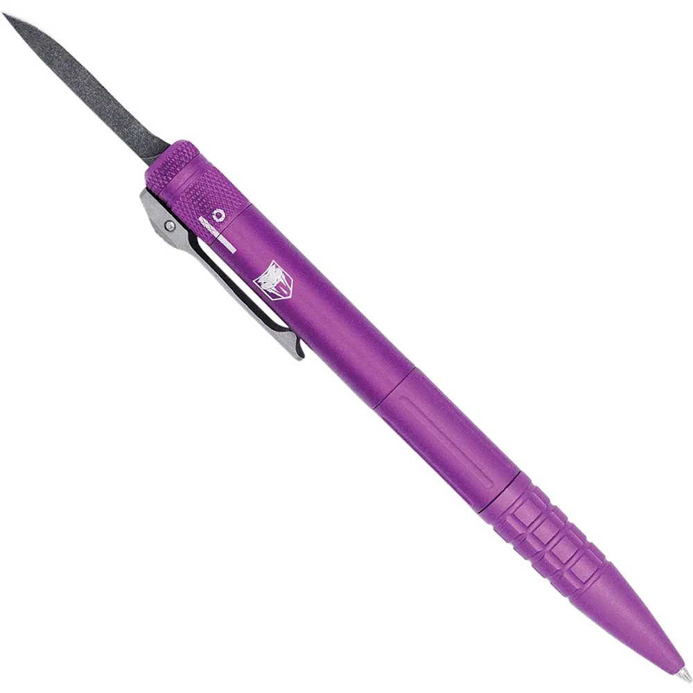 OTF Pen Knife Purple with a D2 steel blade. Replaceable black ink cartridge