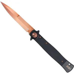 CobraTec Stiletto Button Lock G10 Scales and Gold Rose VG10 Steel Blade
