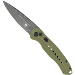 OD Green Diablo Push Button Automatic with Stonewashed D2 Drop Not Serrated Blade