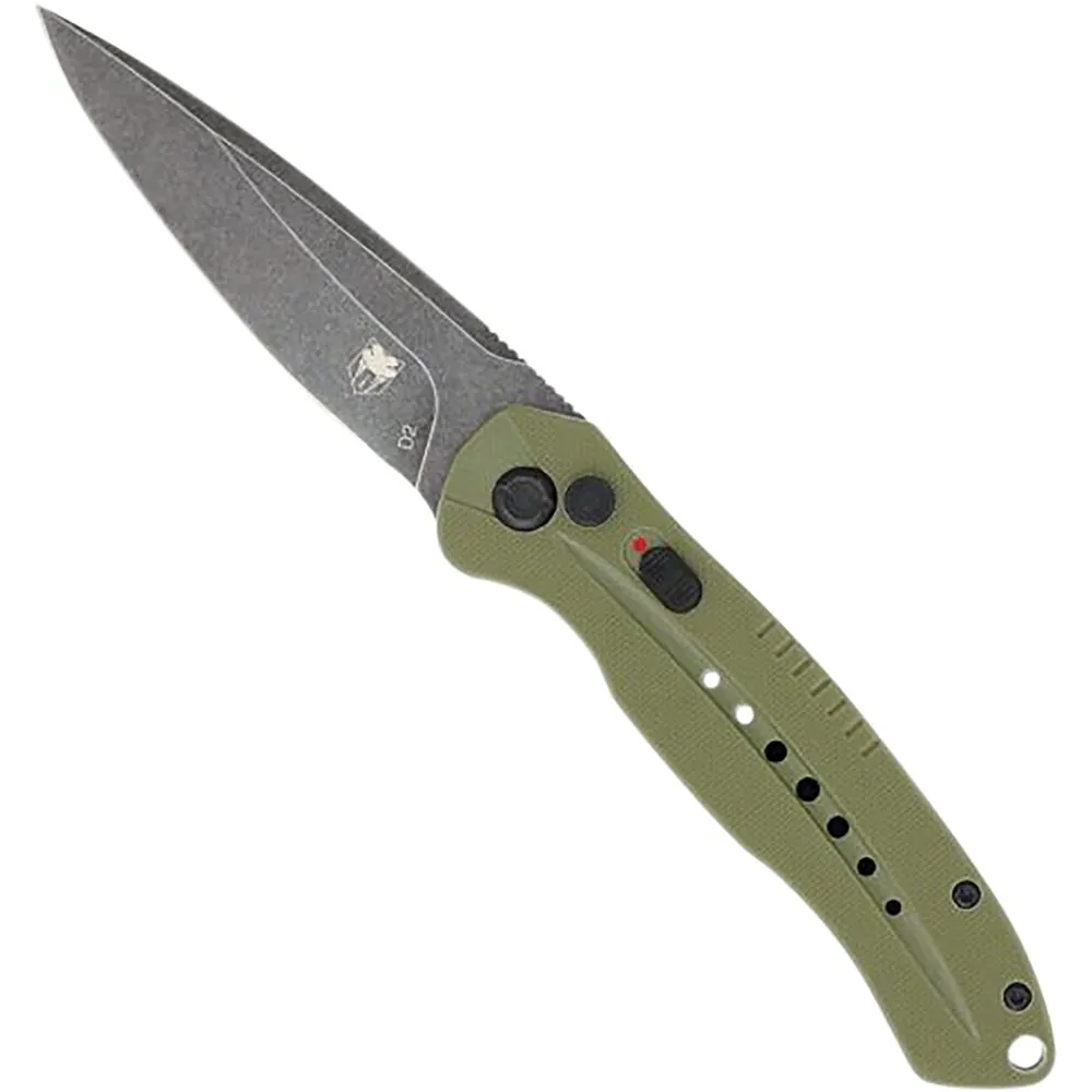 OD Green Diablo Push Button Automatic with Stonewashed D2 Drop Not Serrated Blade