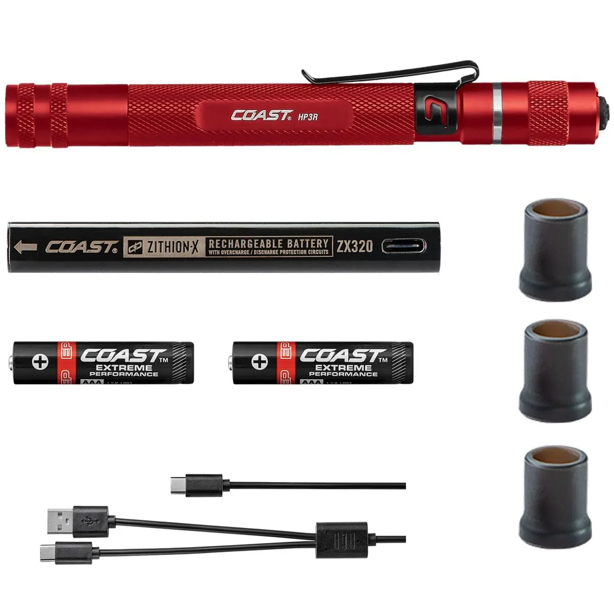 COAST Products HP3R 500 Lumen Rechargeable Penlight with Twist Focus - Red