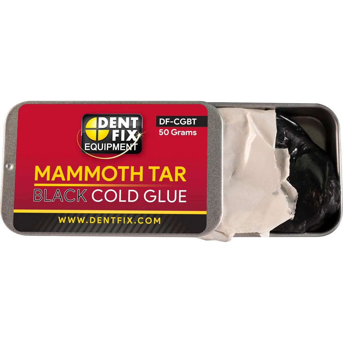 Dent Fix Mammoth Tar Black Cold Glue DF-CGBT is great for quickly and safely moving large areas of metal. Mammoth Tar Black Cold Glue adhesive is applied in normal room temperatures and is the one of the replacement cold glues included in the GLUEMAX Station (DF-GM//DXE sold separately).If a much higher adhesion is desired, the Arctic Ice Cold Glue is recommended with an extra adhesion force around 20-30% more compared to Mammoth Tar.