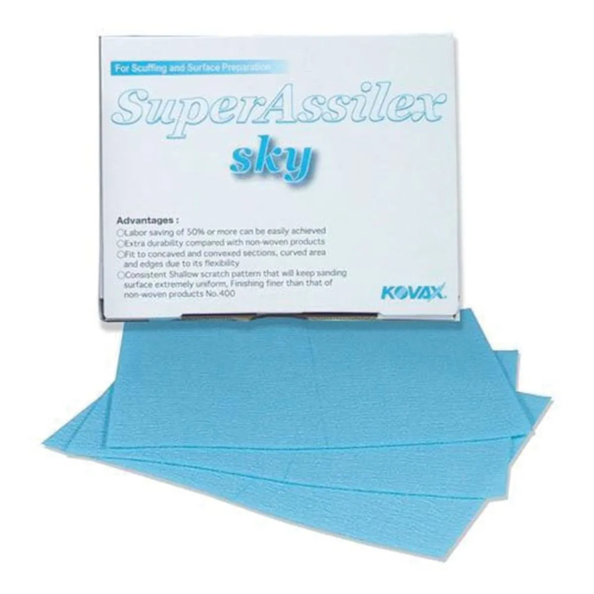 Eagle Abrasives, Inc. KOVAX Super Assilex 191-1508 Sanding Sheet, 130 mm W x 170 mm L, 600 Grit, Aluminum Oxide Abrasive, Sky, Dry