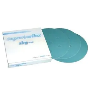 Eagle Abrasives, Inc. KOVAX Super Assilex 193-1538 Sanding Disc, 6 in Dia, 600 Grit, Sky, Dry, Hook and Loop Attachment, 7 Holes