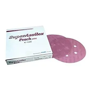 Eagle Abrasives, Inc. KOVAX Super Assilex 193-2545 Sanding Disc, 6 in Dia, 1500 Grit, Peach, Dry, Hook and Loop Attachment, 7 Holes