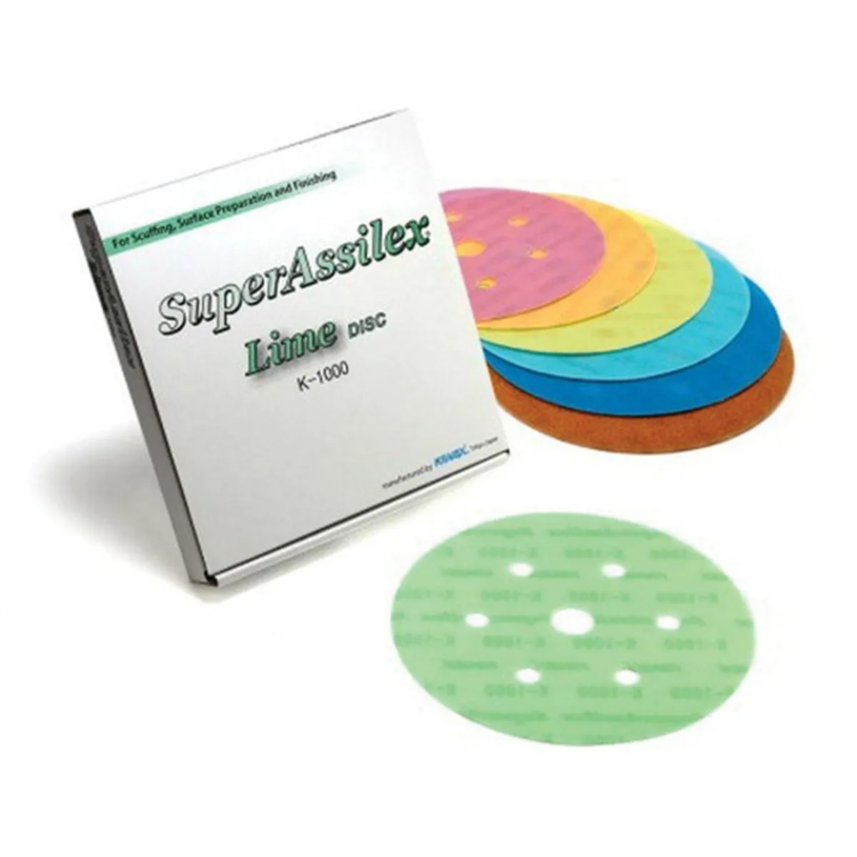 Eagle Abrasives, Inc. KOVAX Super Assilex 193-2547 Sanding Disc, 6 in, 7 Holes, 1000 Grit, Super-Tack Attachment, Lime