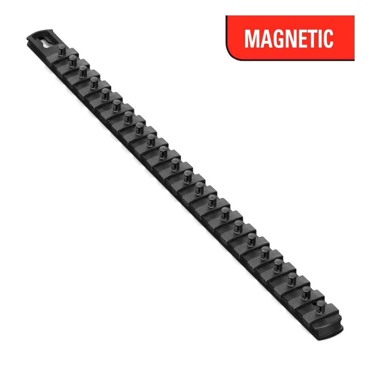 Ernst Mfg. 18 Inch Magnetic Socket Organizer with 22 Twist Lock Clips - 1/4 Inch - Black