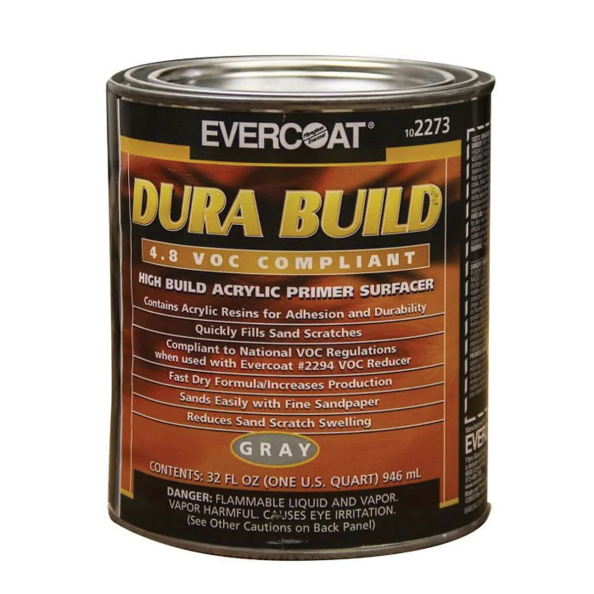 Fibre glass Evercoat 102273 Fast Drying Dura Build Acrylic Primer, 1 qt Round Can, Gray, 1200 sq-ft/gal Coverage