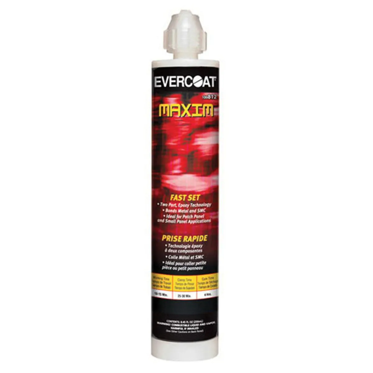 Fibre glass Evercoat MAXIM 100812 Fast Set Bonding Adhesive, 250 mL Cartridge, Black, Paste, 1:1 Mixing, 4 hr Curing