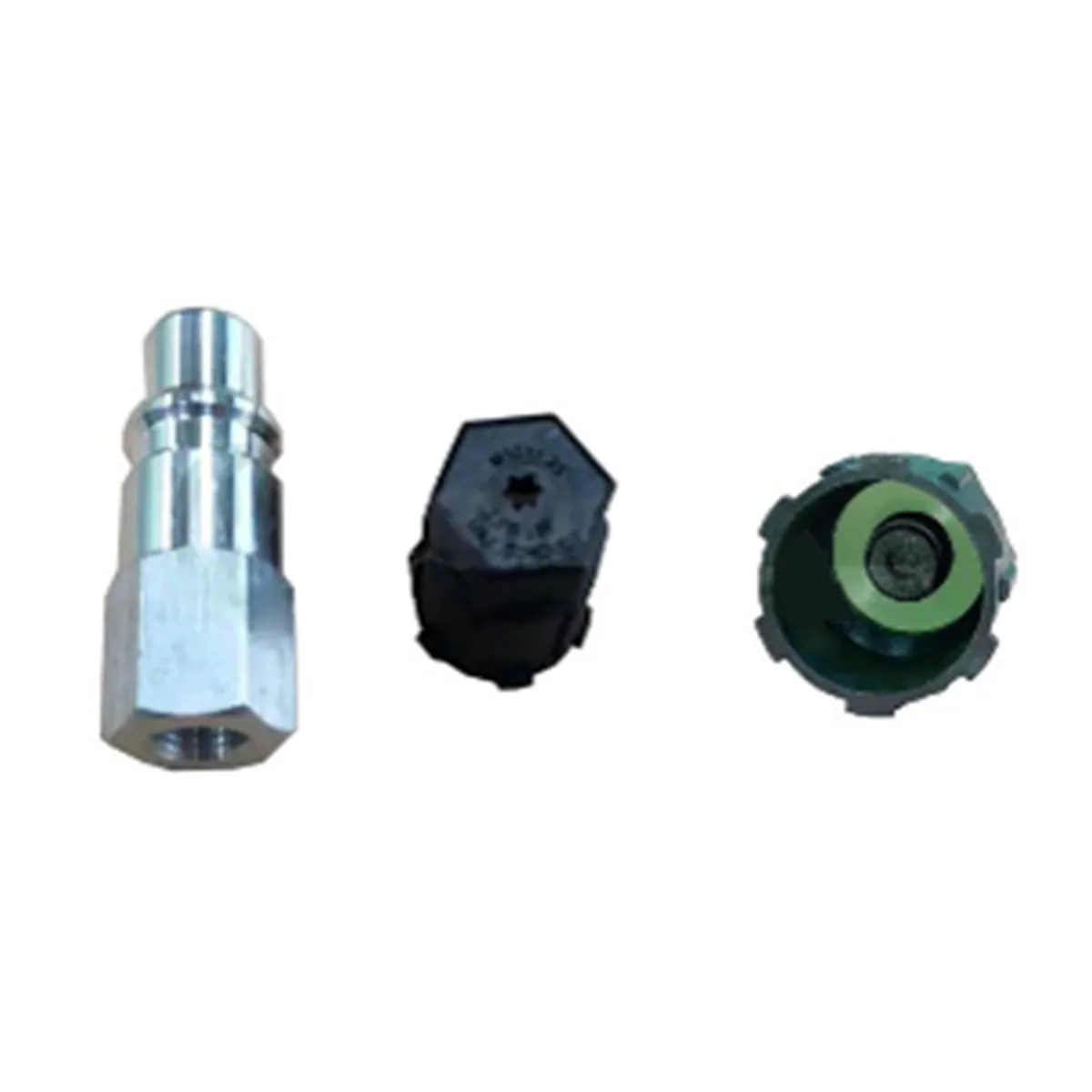 FJC R-1234yf Aluminum straight adapter with JRA Valve core with cap 1/8 NPT F M10 x 1.25