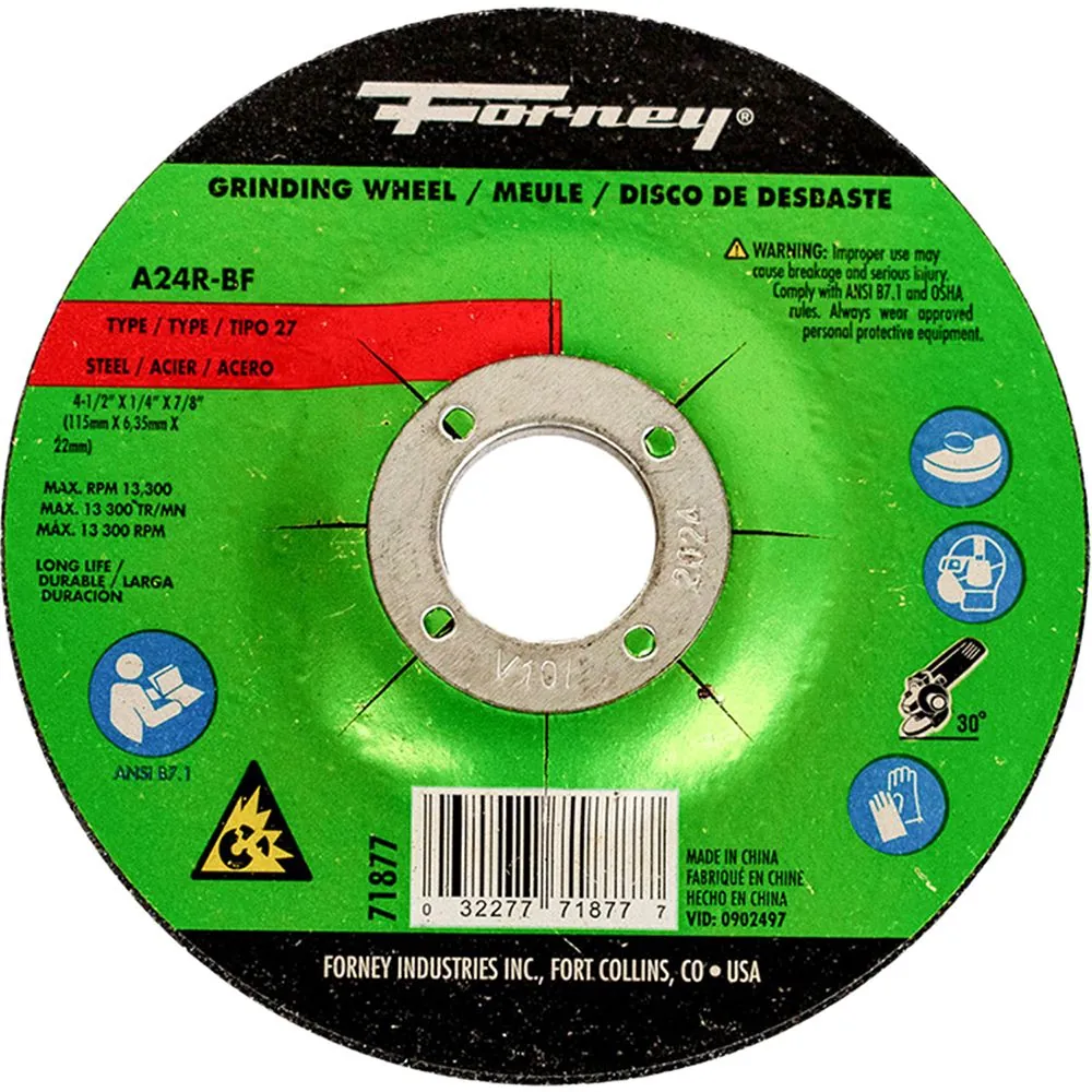 Grinding Wheel,Metal,Type 27, 4-1/2"x 1/4"x 7/8"