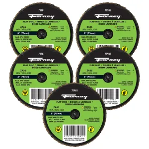 Forney Industries Quick Change Flap Disc, 36 Grit, 3 in (5-Pack of Forney 71981)