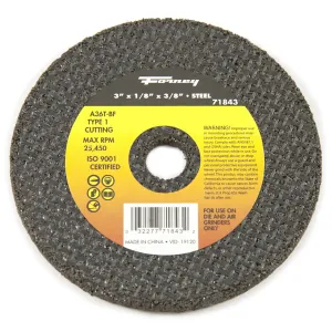 Forney Industries Cut-Off Wheel, Metal, Type 1, 3 in x 1/8 in x 3/8 in