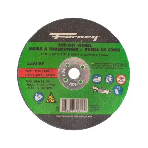 Forney Industries Cut-Off Wheel, Metal, Type 1, 4 in x 1/16 in x 3/8 in