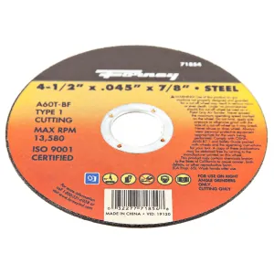 Forney Industries Cut-Off Wheel, Metal, Type 1, 4-1/2 in x .045 in x 7/8 in
