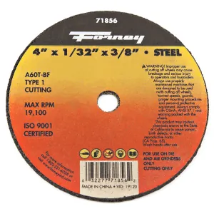 Forney Industries CUT-OFF WHEEL, METAL, TYPE 1 (FLAT), 4 IN X 1/32 IN X 3/8 IN