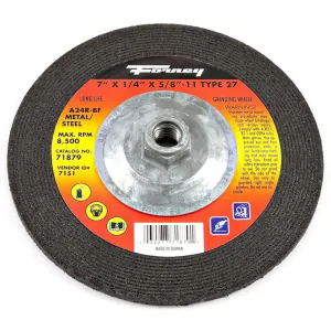 Forney Industries Grinding Wheel, Metal, Type 27, 7 in x 1/4 in x 5/8 in-11