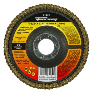 Forney Industries Curved Edge Flap Disc, 4-1/2 in x 7/8 in, 80 Grit