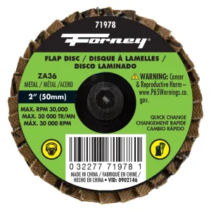 Forney Industries Quick Change Flap Disc, 36 Grit, 2 in
